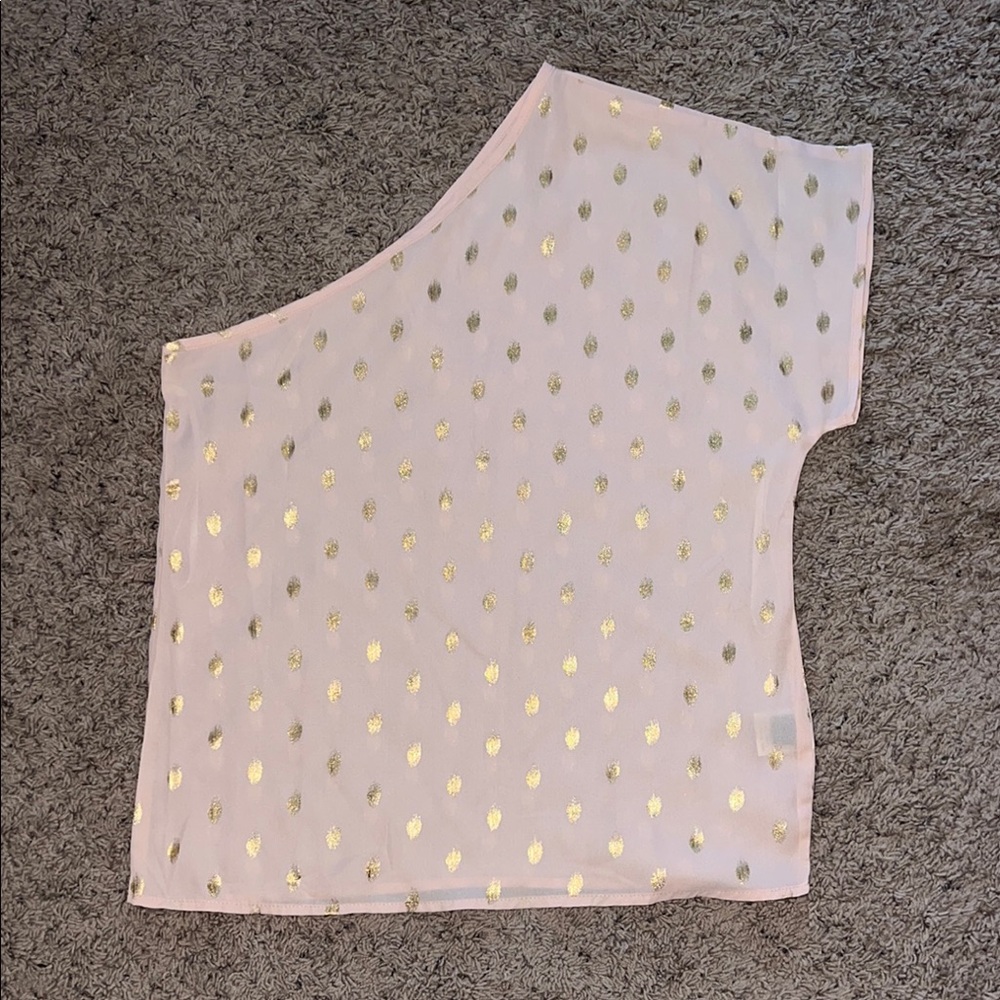 SHEIN Light Pink Top with Gold Polka Dot Accents